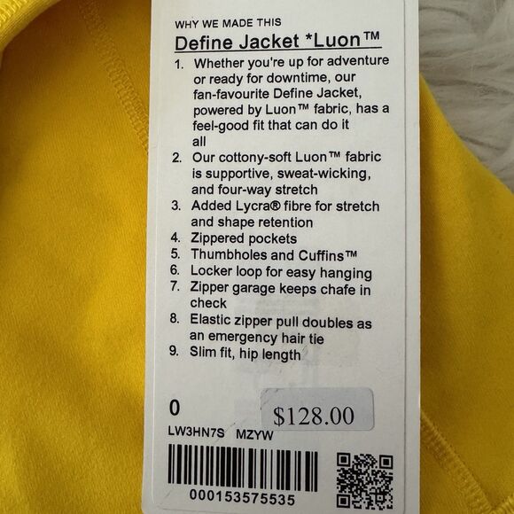 Lululemon Define Jacket Luon Maize Yellow Women’s Size 0 Full Zip Yoga Gym NWT - Picture 4 of 11